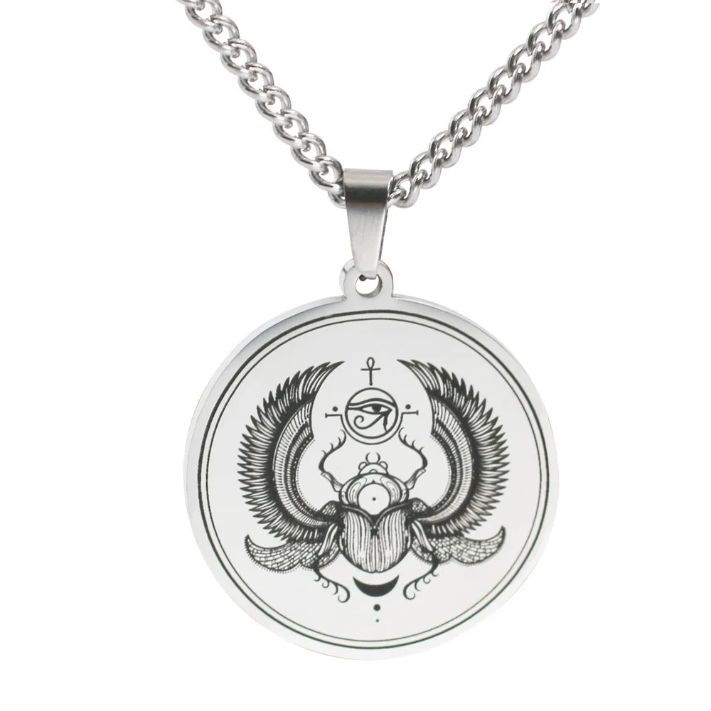 

Stainless Steel Ancient Egyptian Scarab Demon Eye Personality Retro Titanium Steel Eye of Horus Pendant Necklace