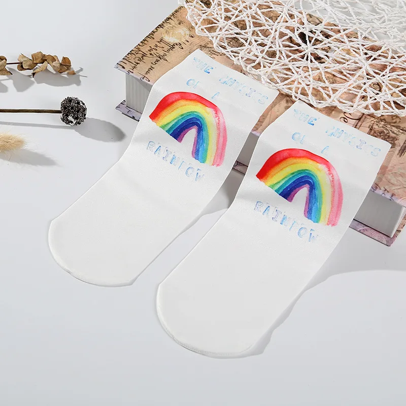 Для девочек радужные носки Повседневное мультфильм женщин Skarpetki Kolorowe корейский