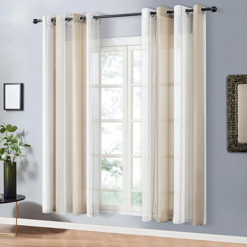 Прозрачные шторы коричневого цвета хаки в полоску из вуали для кухни спальни