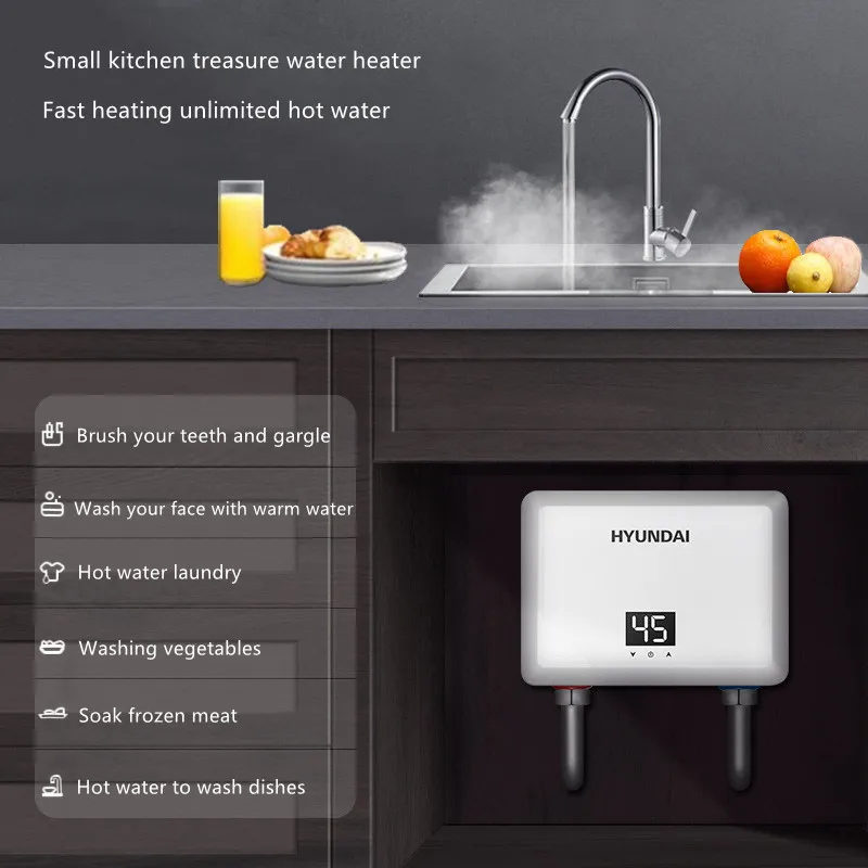 kitchen electric water heater small home heaters heated faucet no water storage instant heating unlimited hot water hyundai free global shipping