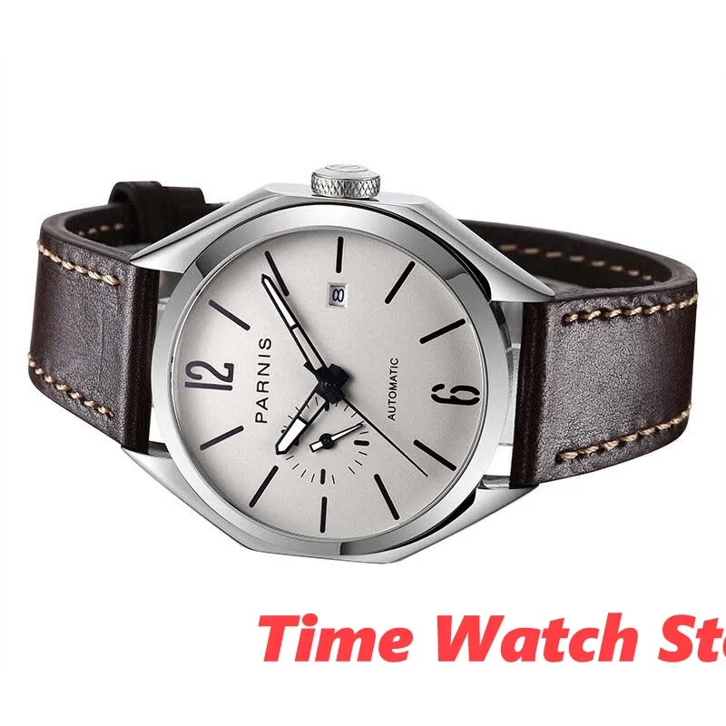 Мужские водонепроницаемые часы с сапфировым стеклом PARNIS 43 мм Miyota 821A 5ATM кожаный