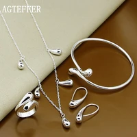 agteffer wedding jewelry set 925 silver water drop necklace chain bracelet bangle earrings rings sets for women