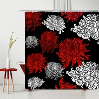 abstract flower black shower curtains red white floral modern pattern printed home decor polyester bathroom partition screen