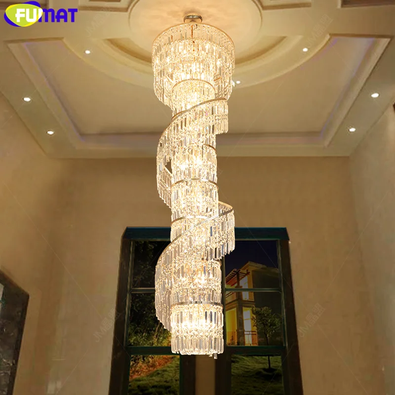 売る FUMAT K9 クリスタルシャンデリア階段スパイラルシャンデリア LED E14 照明器具ハンギングサスペンションペンダントランプ