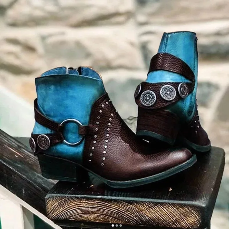 

Pointed Toes Low Heel Ankle Boots Women 2020 Autumn Ladies Color Patchwork Short Bootee Female Spring Fall Retro Shoes 35-43