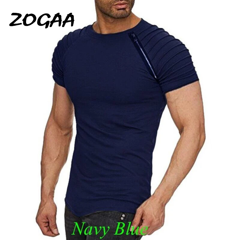 

ZOGAA T-shirts Men New Summer Men's Pleated Stitching Zipper Short Sleeve Round Neck Solid All-match Large Size Hot Sale Casual