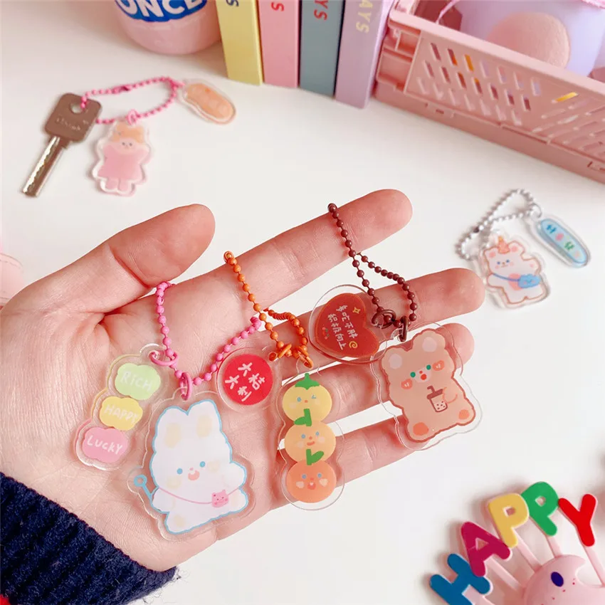 

Kawaii Korean Ins Anime Bear Rabbit Keychain Cartoon Keyring for Girls Bag Pendant Acrylic Key Chain Charm Keyfob Jewelry Gift