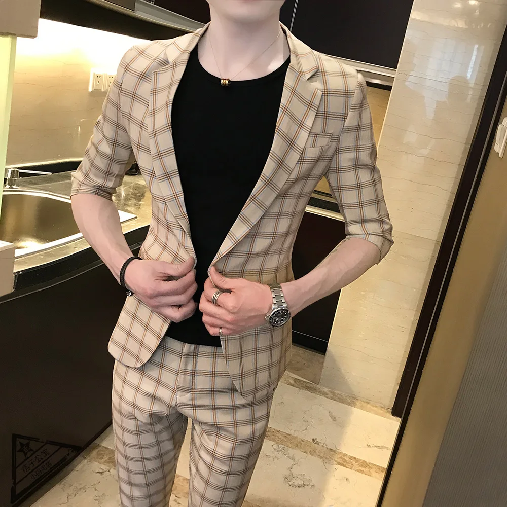 Новый брендовый мужской костюм приталенный клетчатый маленький комплект из 3