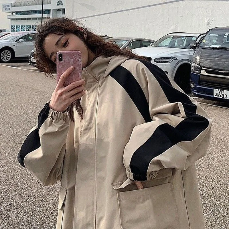 Куртка с капюшоном женская универсальная верхняя одежда в стиле пэчворк на