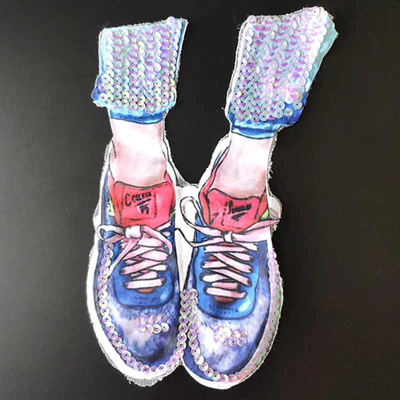 

Blue Shoes Large Patch Diy Clothes Stickers Sequins Biker Badge Sew On Patches For Clothing Strange things Christmas gift