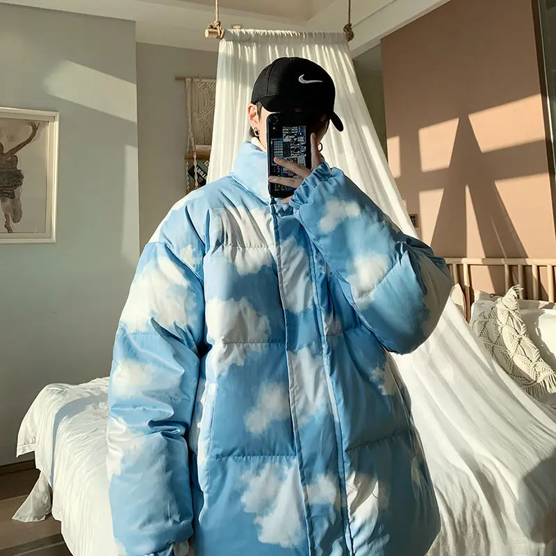 Winter Jacket Men's Parka Warm Fashion Printing Casual Stand Collar Coat Men Wild Loose Korean Short Coat Mens Clothes M-2XL