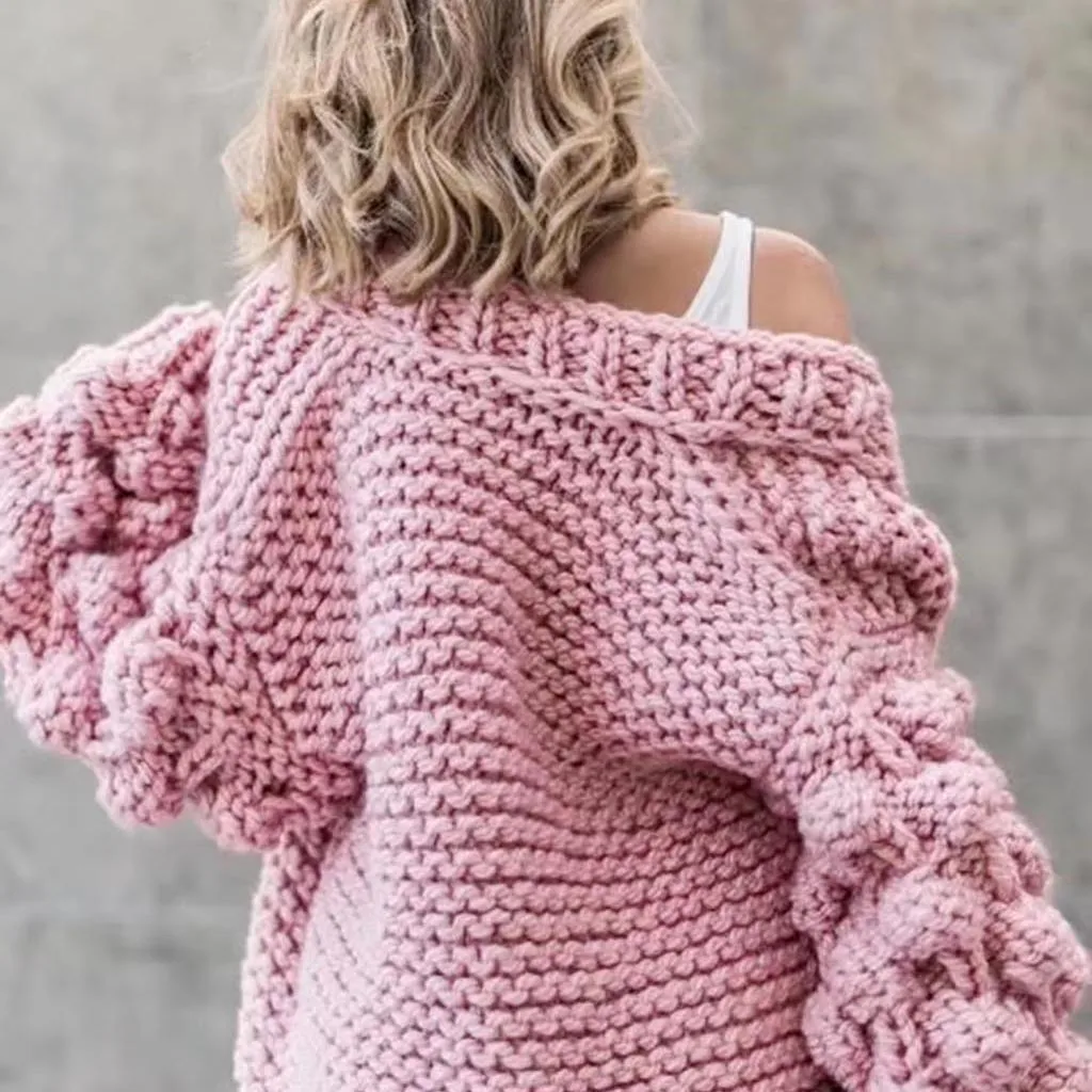 Зимний Теплый женский кардиган свитер с стереоскопическим мячом и