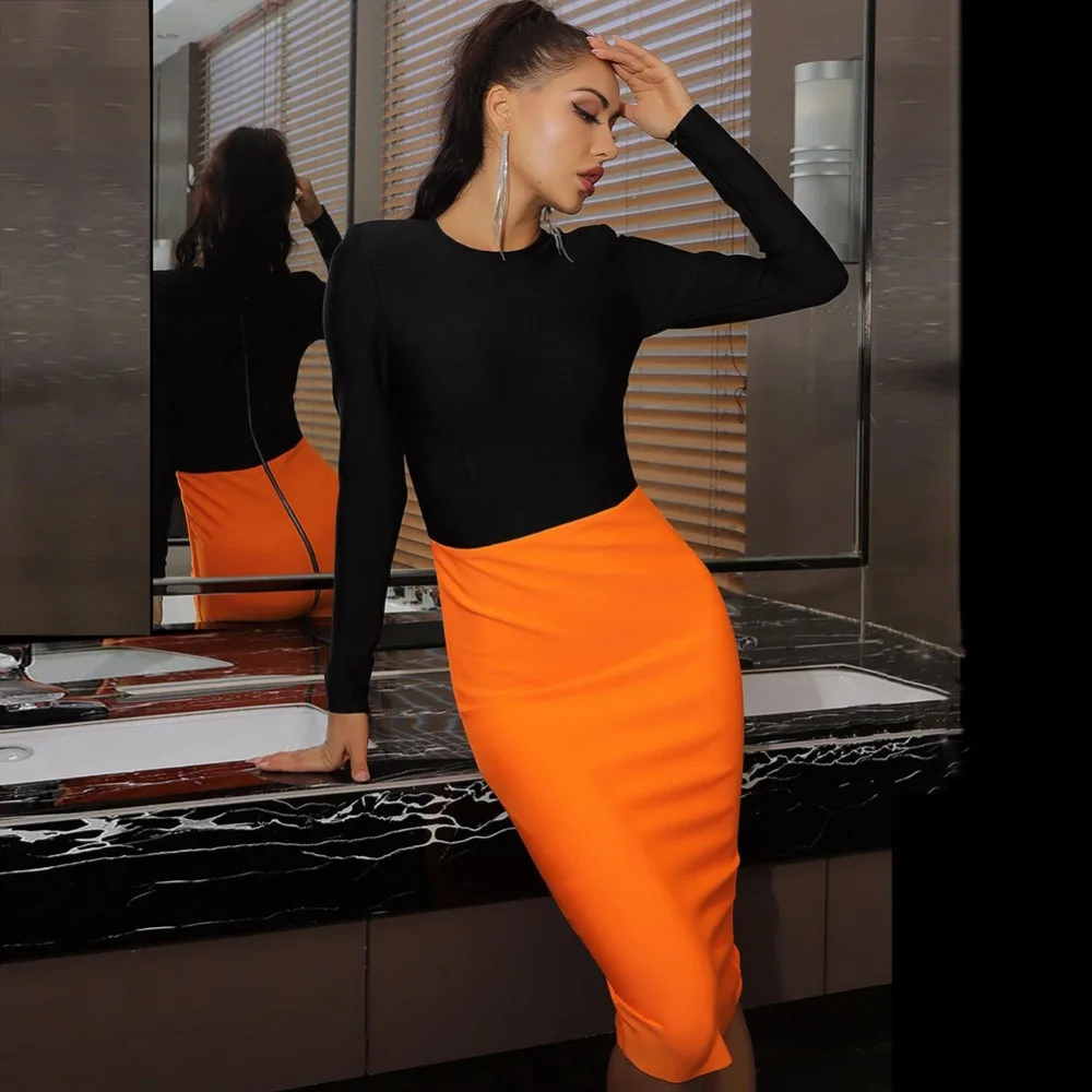 

Free Shiping High Quality Women multi round neck long sleeve Rayon Bandage Dress Sexy Club Celebrity Party Dresses wholesale