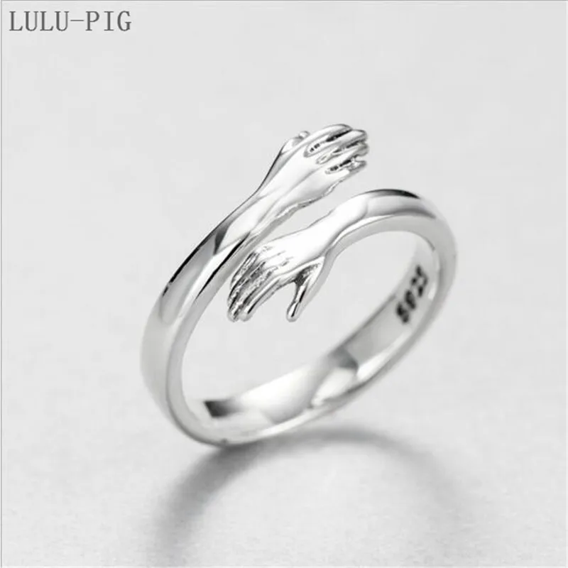 LULU-PIG Hot New 925 Silver European And American Jewelry Love Hug Ring Retro Fashion Tide Flow Open R0234 | Украшения и