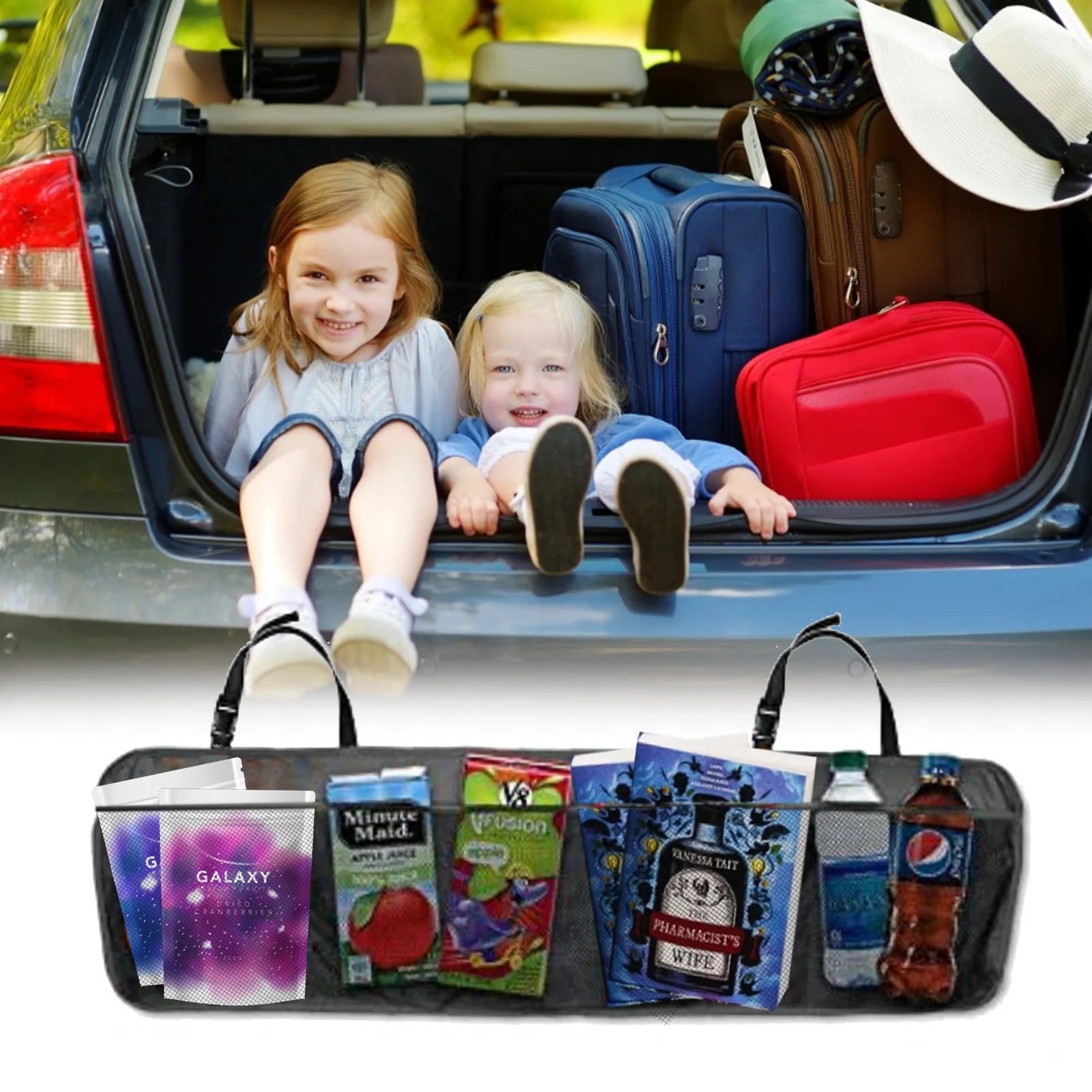 

Car Rear Seat Storage Rack Suspended Foldable Car Backrest Storage Hanging Bag Space-saving Storage Bag With 2 Gusseted Pockets