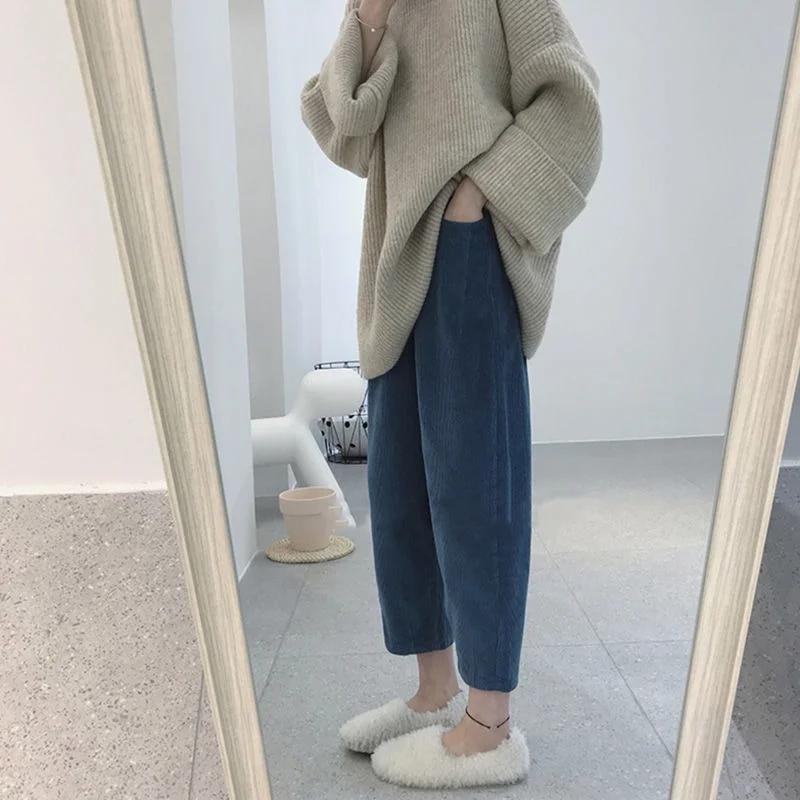 

Spring, autumn and winter plus corduroy pants female students Korean version loose plus velvet slim