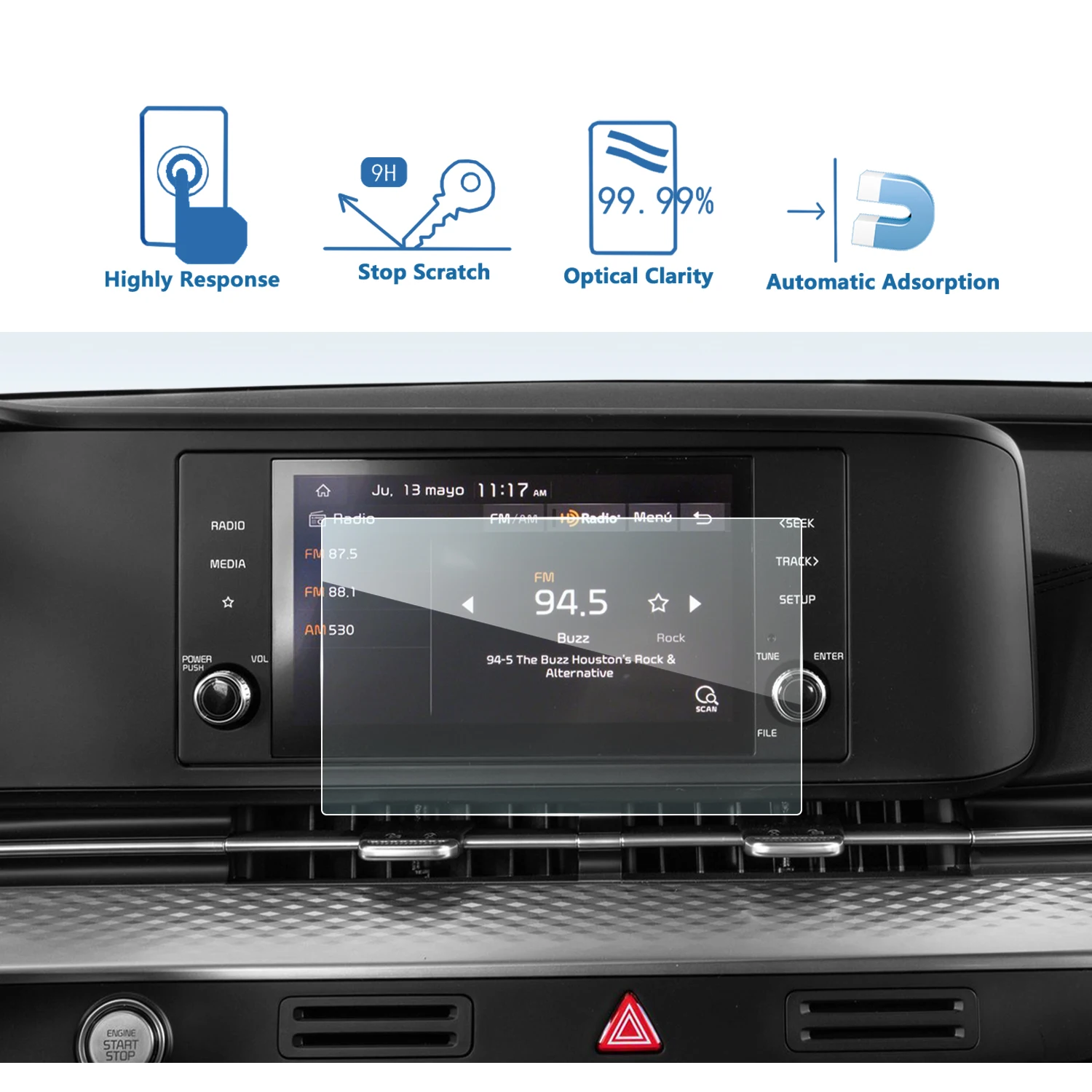 Протектор экрана PET для Kia Carnival KA4 8 дюймов 2021 2022 Автомобильный мультимедийный