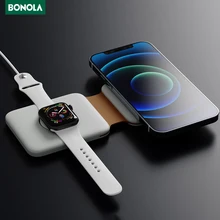 Bonola 2 in 1 Foldable Magnetic Wireless Chargers for iPhone 12 Pro Max Mini/iWatch/Airpods 2/Pro Portable Charging Dock Station