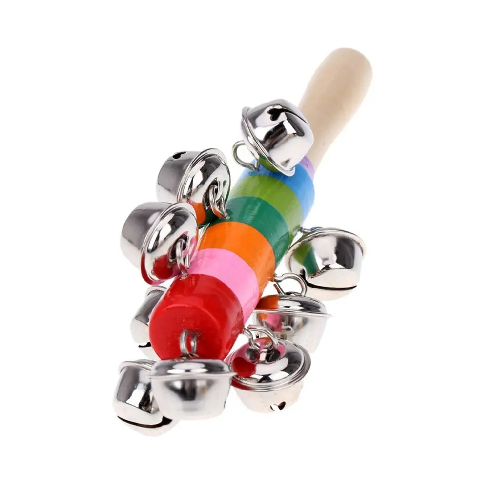 

Hand Held Bell Stick Wooden with 10 Metal Jingles Ball Colorful Rainbow Percussion Musical Toy for KTV Party Kids Game