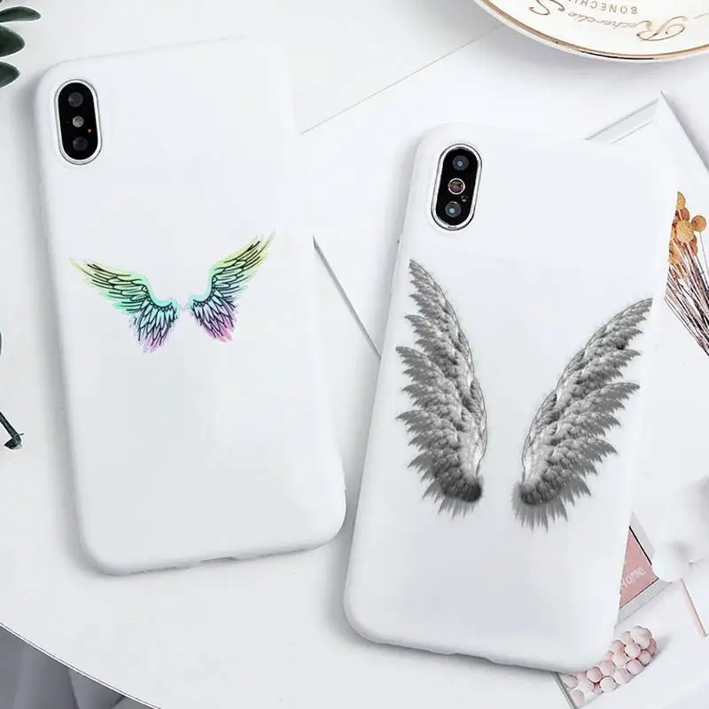 

Angel colourful wings feather black Phone Case Candy Color for iPhone 11 12 mini pro XS MAX 8 7 6 6S Plus X 5S SE 2020 XR cover