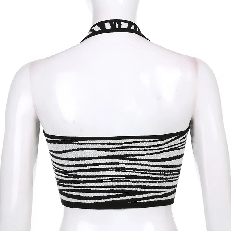 

Y2K Crop Top 90s Zebra Print Sexy Backless Tank Camis Casual Sleeveless Knitted Halter Tops Ladies Casual Camisole Streetwear