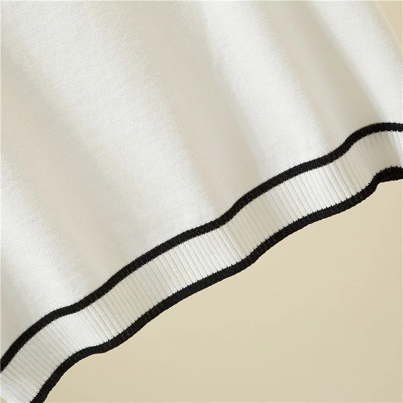 

LJSXLS Summer Thin Knitted Women's Sweater Color contrast Short Sleeve Ladies Sweaters Solid O-Neck Tops For Women Pullovers