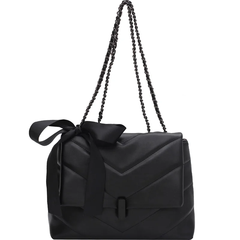 

Large Tote Vintage bag 2021 Fashion New High quality PU Leather Women's Designer Handbag Ribbon Chain Shoulder Messenger Bag