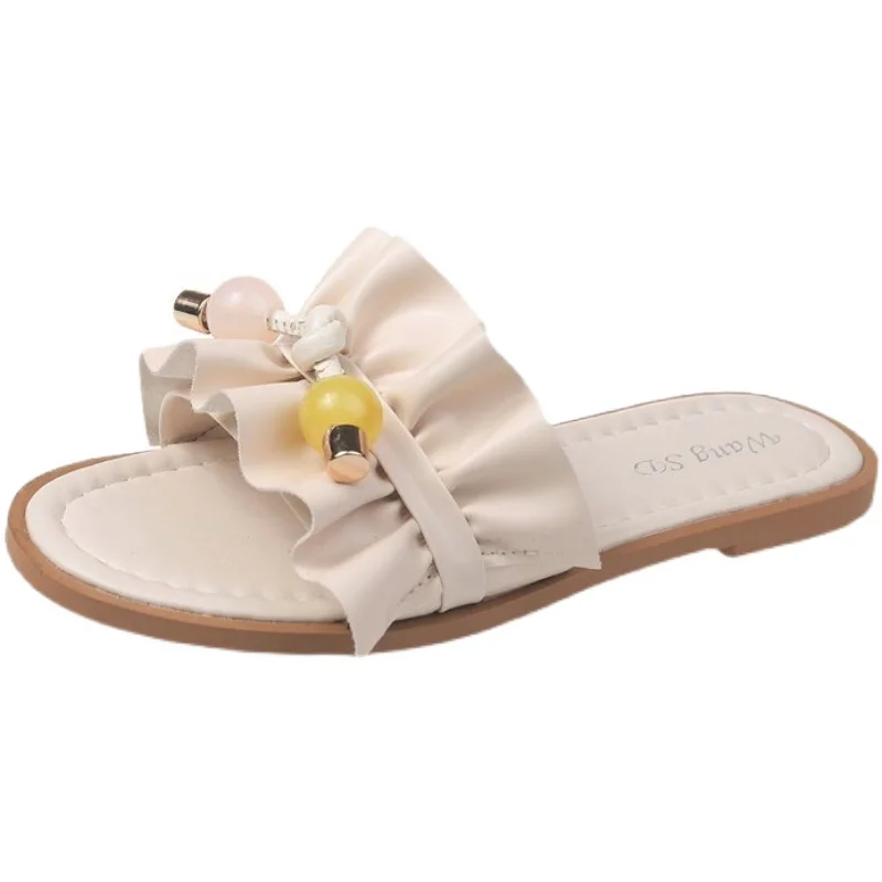 

Beach Shoes Low Slippers Women Summer Slides Flock Pantofle Butterfly-Knot Fashion Sabot Flat 2021 Luxury Soft PU Butterfly-knot