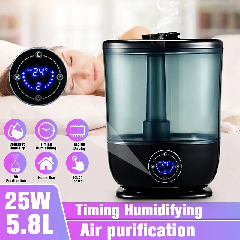 

5.8L Touch Control / Remote Control LED Ultrasonic Air Humidifier Electric Diffuser Nebulizer Aroma Air Purifier for Home Office