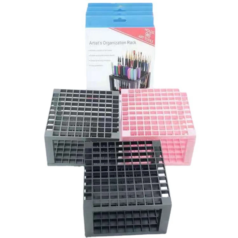 

96 Hole Plastic Pencil & Brush Holder - Desk Stand Organizer Holding Rack for Pens, Paint Brushes, Colored Pencil