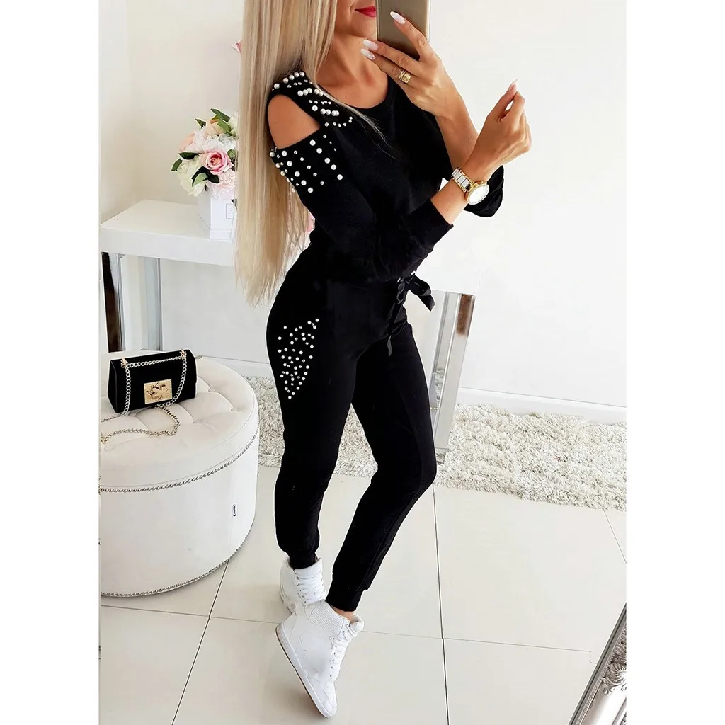 Женские спортивные костюмы зима 2019 2 шт./компл. Женский однотонный спортивный