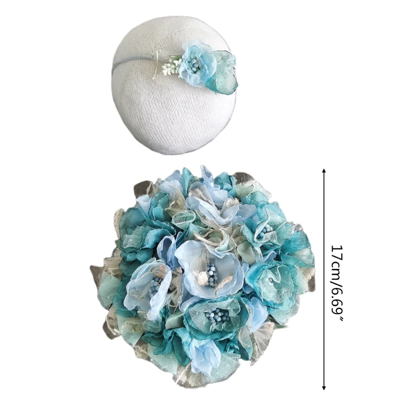 Accesorios de fotograf&iacute;a para reci&eacute;n nacidos, 2 uds., banda para el pelo para beb&eacute;, conjunto de coj&iacute;n redondo de flores, diadema, Kit de disfraz para sesi&oacute;n de fotos de beb&eacute;s-3