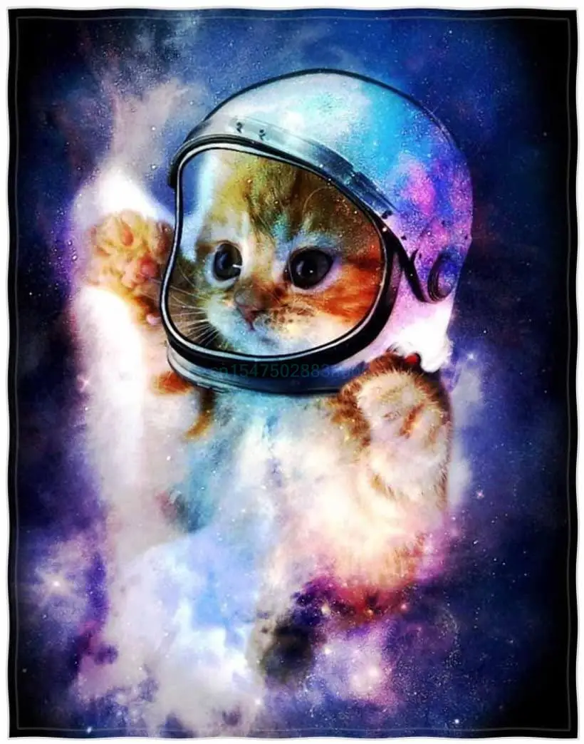 

Galaxy Cat Printing Velvet Plush Throw Blanket Comfort Design Home Decoration Fleece Blanket Perfect for Couch Sofa or Travel