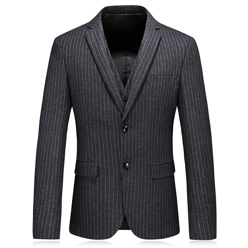Мужской деловой костюм yunстос темно серой полосой из 3 предметов свадебные