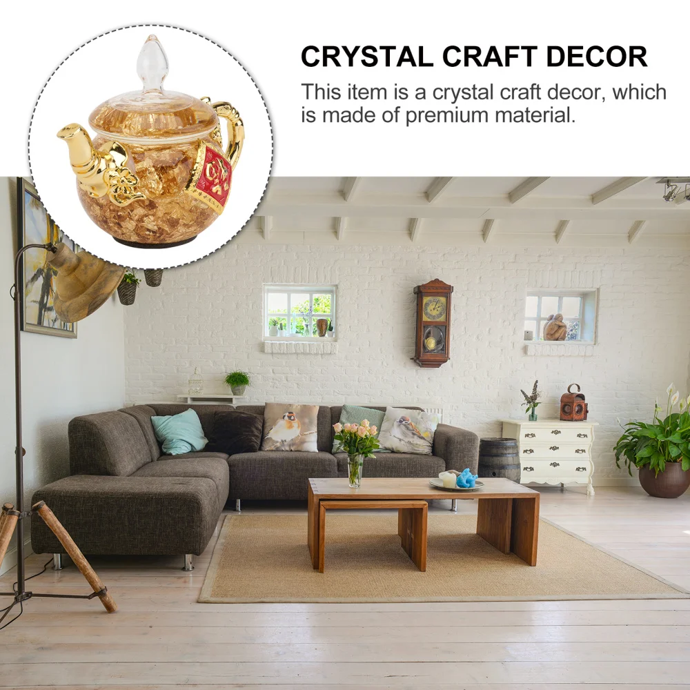 

1pc Crystal Teapot Shaped Crystal Adornment Desktop Ornament for Home (Golden)