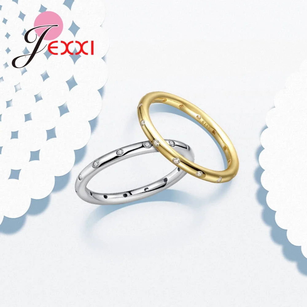 Luxury Round Gold Color 925 Sterling Silver Rings For Women Girls CZ Crystal Cubic Zirconia Engagement Jewelry | Украшения и