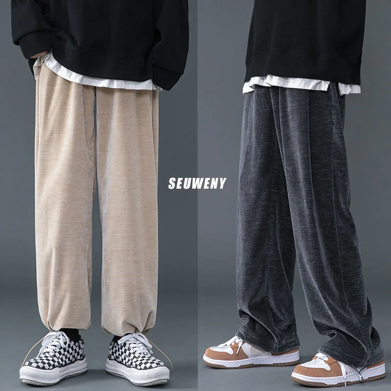 

Брюки Wildyak мужские вельветовые, Свободные повседневные Прямые Штаны на шнуровке, однотонные джоггеры, Осень-зима