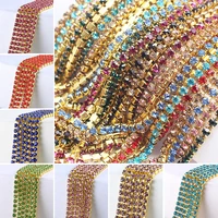 1 meter rhinestones chain ss6 ss12 gold base shine crystals stones glue on rhinestone chain for clothes needlework gems crafts