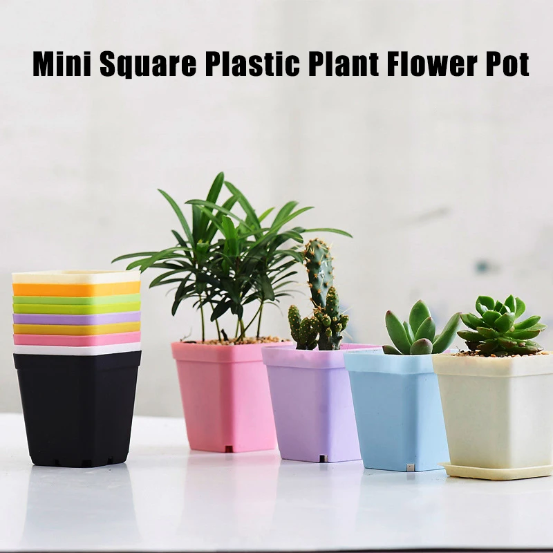 

1/5/10pcs Mini Square Plastic Plant Flower Pot Home Office Decor Planter J8
