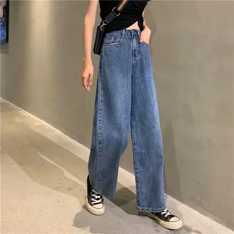 Feynzo Women Pant Woman Jeans High Waist Denim Pants Wide Leg Denim Clothing Blue Jeans Vintage Quality Fashion Straight Pants