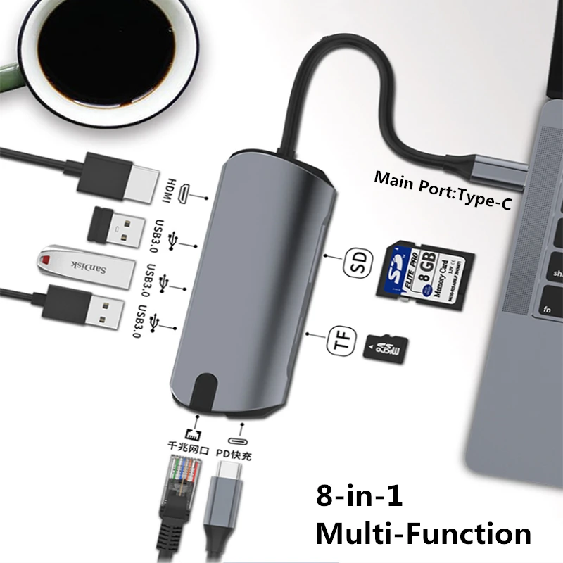 USB разветвитель Концентратор USB type C с HDMI RJ45 PD зарядка SD кард-ридер USB C концентратор Type C Plitter для Macbook Pro Аксессуары для ноутбуков мультихаб ноутбук аксессуары Multi HUB комплектующие для пк
