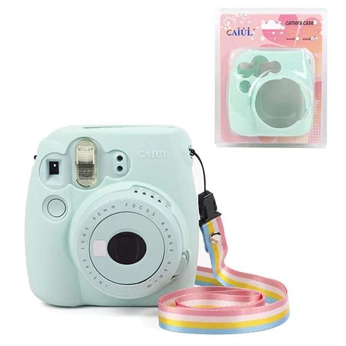 Silicone blue Fujifilm Instax Mini camera Bag ColorfuI мгновенный аксессуар для камеры из искусственной кожи чехол с плечевым ремнем для Instax Mini 9 Min8 8 - Цвет: Silicone blue