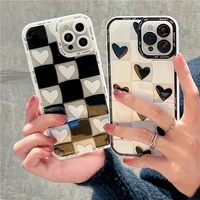 luxury chessboard grid love heart clear phone case for iphone 13 12 11 pro max mini x xs xr 7 8 plus se thin soft silicone cover