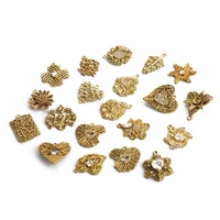 6pcsset raw brass branch heart flower pendants accessories for diy jewelry making zircon hollow woven pattern handmade charms