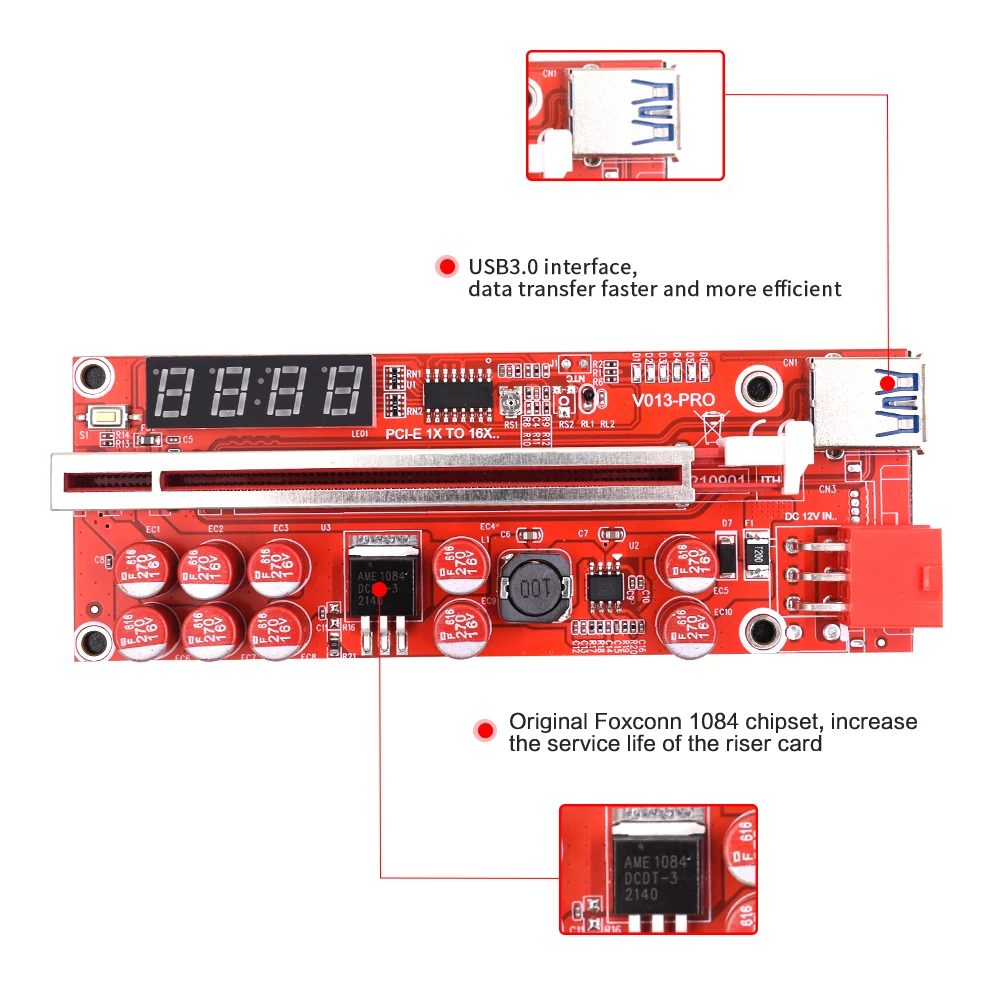 Подъемник TISHRIC PCIE Riser 013 Pro для видеокарты графического процессора Pci Express x16 USB3.0 6