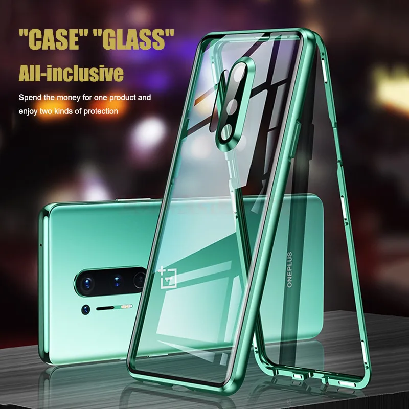 Двойное закаленное стекло магнитный металлический бампер чехол для Oneplus 8 Pro Oneplus8