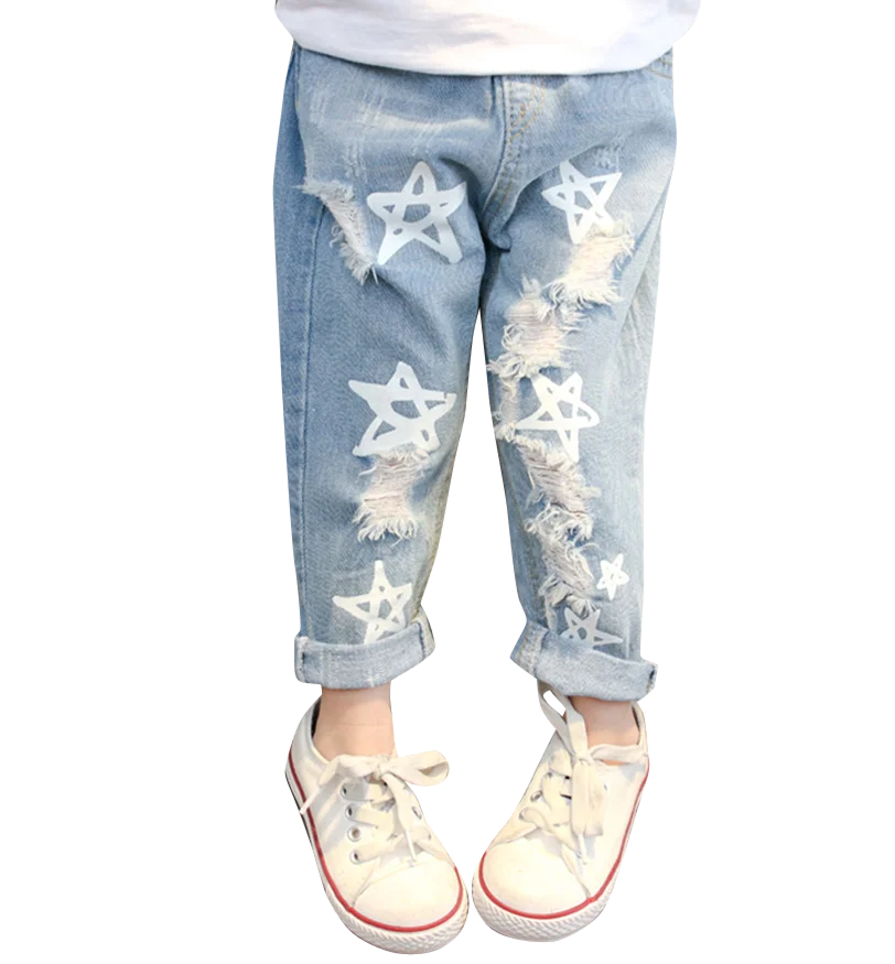 Джинсы для маленьких девочек джинсы со звездами эластичный пояс детские с