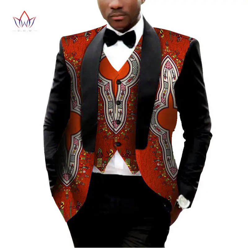 Брендовая одежда в африканском стиле мужская одежда с принтом мужской пиджак+ жилет модные тонкие костюмы Дашики для мужчин большой размер 6XL Блейзер WYN176 - Цвет: 1