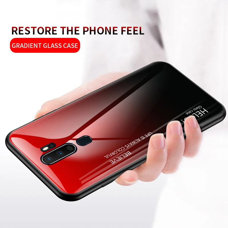Для OPPO A9 A5 чехол Роскошный Жесткий закаленное стекло модный градиент Защита задняя крышка чехол для OPPO Realme 3 5 Pro shell