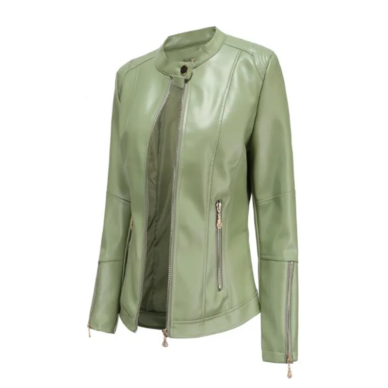 New fashion women's leather jacket PU short coats stand collar spring and autumn thin clothes chaqueta mujer veste femme red